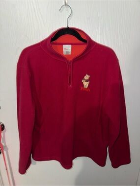 Vintage 90s Disney Store Winnie the Pooh Red Fleece 1/4 Zip Pullover Large